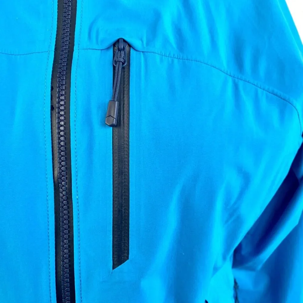 Mountain Hard Wear Rain Jacket Woman XS Aqua Blue Hood Zip Nylon Pockets Outdoor